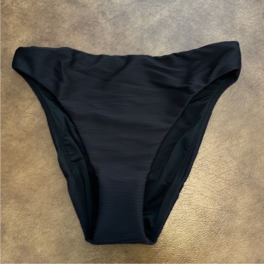 NWT J. Crew Ribbed High Rise Cheeky Bikini Bottom Size S Black Textured